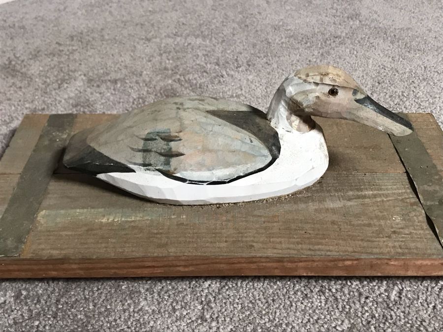 JUST ADDED - Carved Wooden Duck Decoy On Board 16W X 8D X 6H [Photo 2]