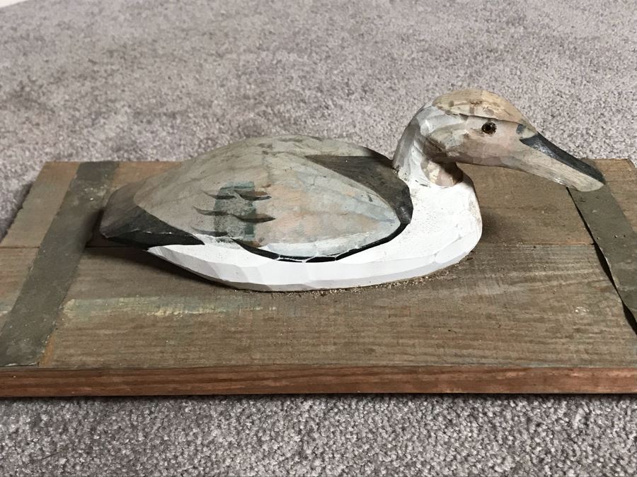 JUST ADDED - Carved Wooden Duck Decoy On Board 16W X 8D X 6H [Photo 1]