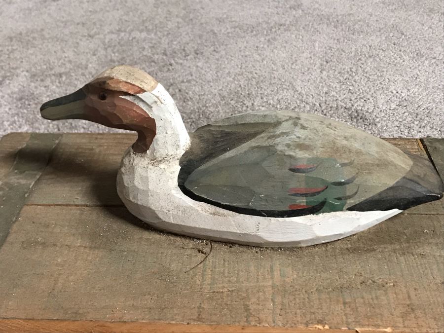 JUST ADDED - Carved Wooden Duck Decoy On Board 16W X 8D X 6H [Photo 7]