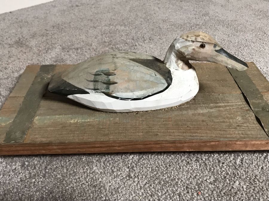 JUST ADDED - Carved Wooden Duck Decoy On Board 16W X 8D X 6H [Photo 3]