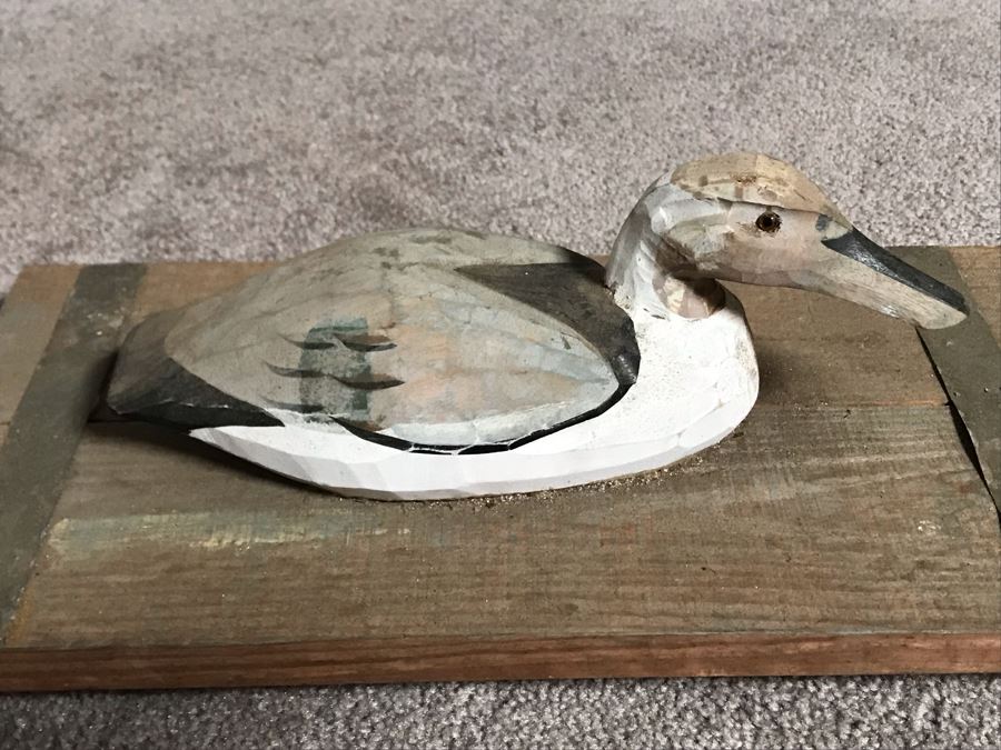 JUST ADDED - Carved Wooden Duck Decoy On Board 16W X 8D X 6H [Photo 5]