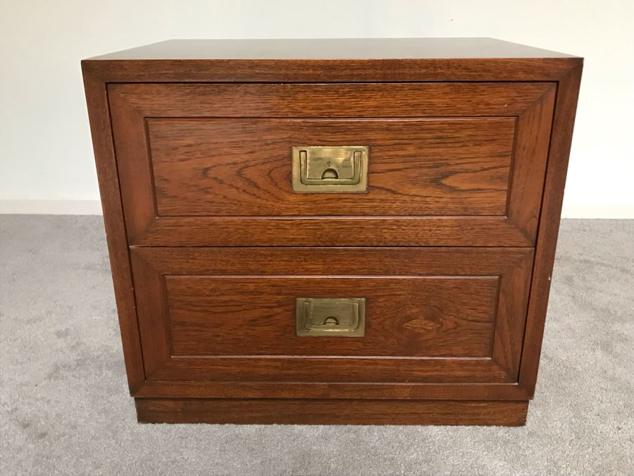 JUST ADDED - Asian Wooden Nightstand With Brass Hardware 24W X 18D X 22H