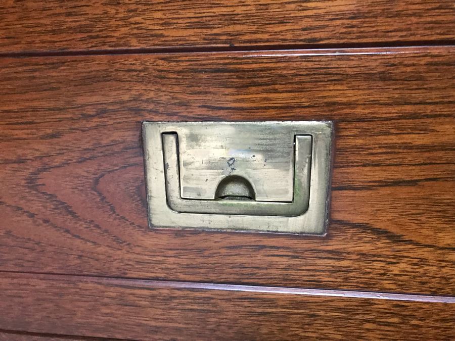 JUST ADDED - Asian Wooden Nightstand With Brass Hardware 24W X 18D X 22H [Photo 5]