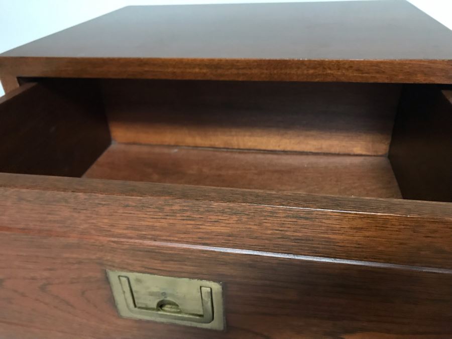 JUST ADDED - Asian Wooden Nightstand With Brass Hardware 24W X 18D X 22H [Photo 7]