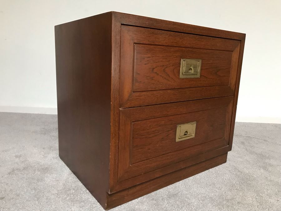 JUST ADDED - Asian Wooden Nightstand With Brass Hardware 24W X 18D X 22H [Photo 8]