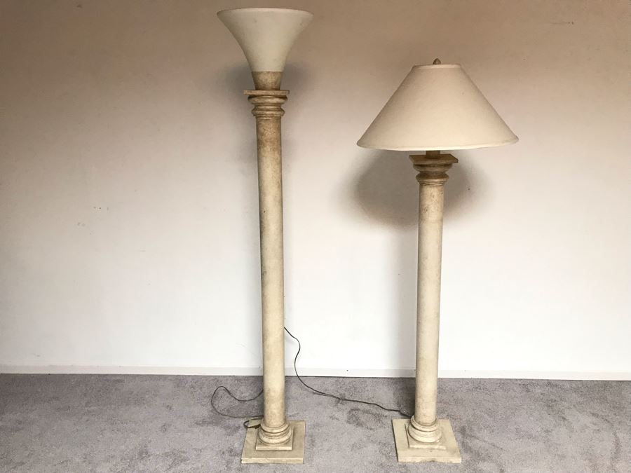 JUST ADDED - Pair Of Column Design Resin Floor Lamps 67H And 63H [Photo 2]
