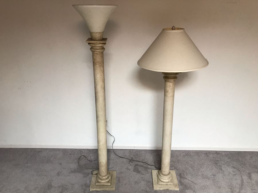 JUST ADDED - Pair Of Column Design Resin Floor Lamps 67H And 63H [Photo 3]