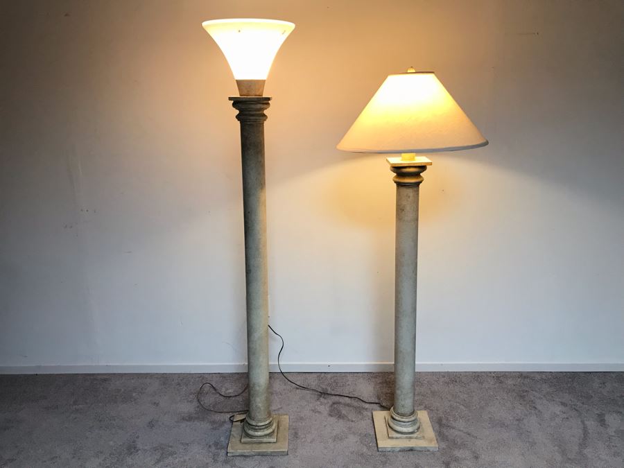 JUST ADDED - Pair Of Column Design Resin Floor Lamps 67H And 63H