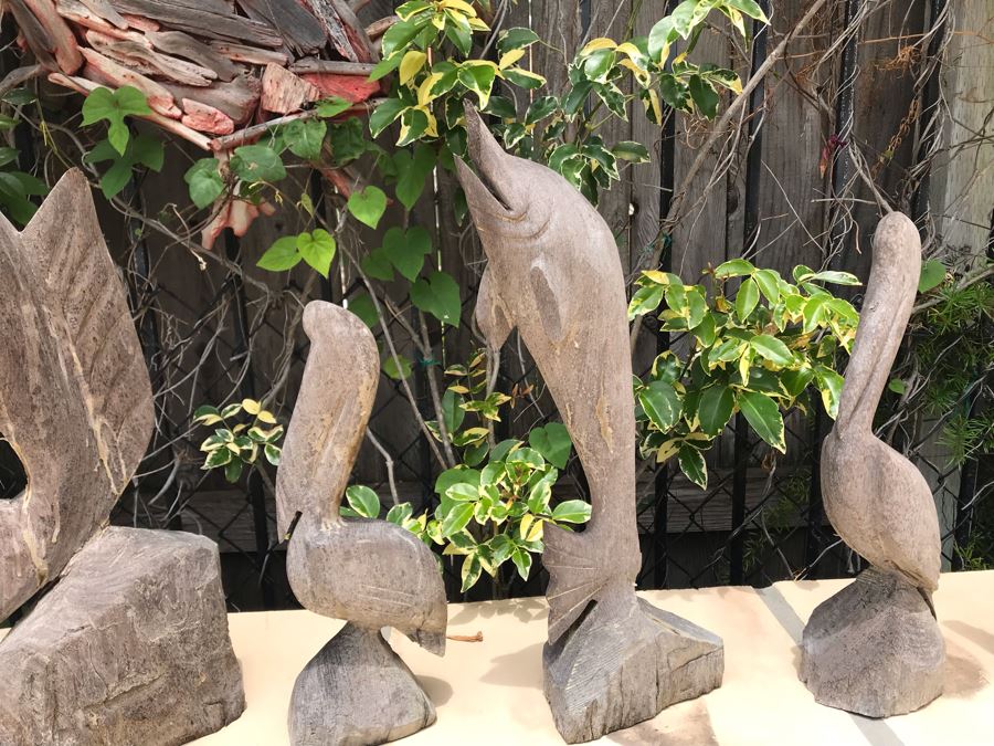 Collection Of Carved Wooden Sculptures: Pelicans, Dolphin, Sailfish And Cactus 14H-20H [Photo 7]