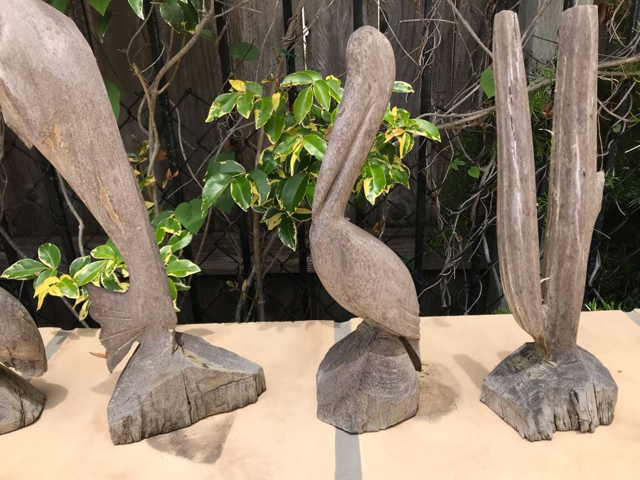 Collection Of Carved Wooden Sculptures: Pelicans, Dolphin, Sailfish And Cactus 14H-20H [Photo 9]