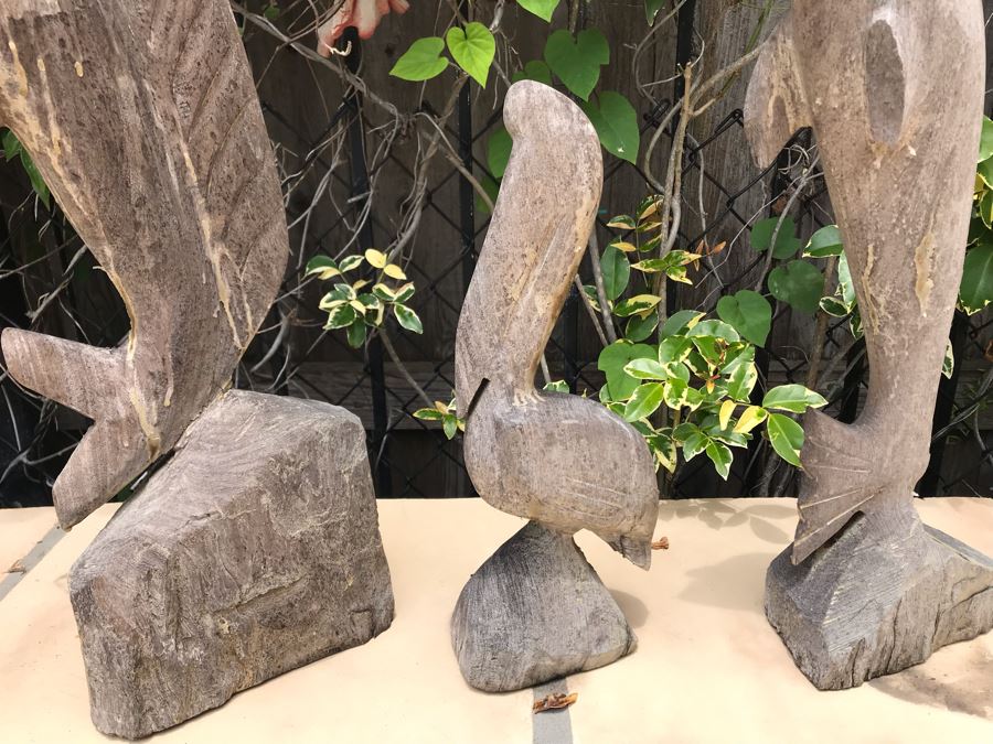 Collection Of Carved Wooden Sculptures: Pelicans, Dolphin, Sailfish And Cactus 14H-20H [Photo 6]