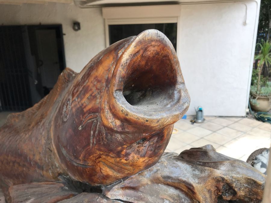 Huge Hand Carved Wooden Tree Root Burl Wood Asian Carp Koi Fish Sculpture 4'8'L X 17'W X 29'H [Photo 12]