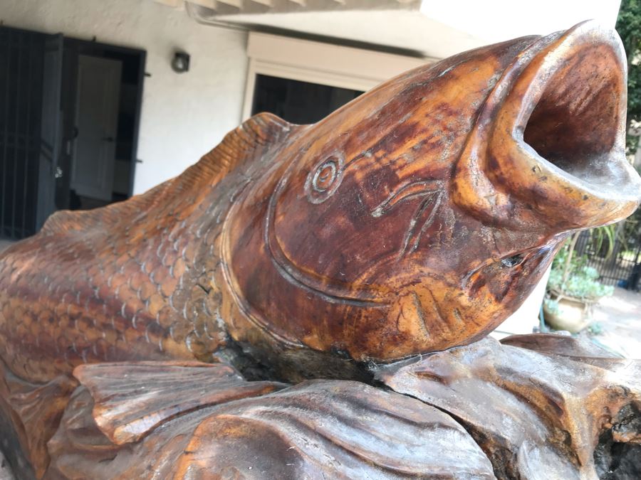 Huge Hand Carved Wooden Tree Root Burl Wood Asian Carp Koi Fish Sculpture 4'8'L X 17'W X 29'H [Photo 13]