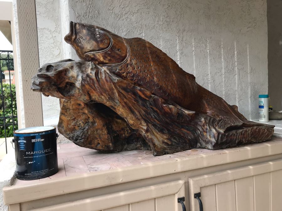 Huge Hand Carved Wooden Tree Root Burl Wood Asian Carp Koi Fish Sculpture 4'8'L X 17'W X 29'H [Photo 17]