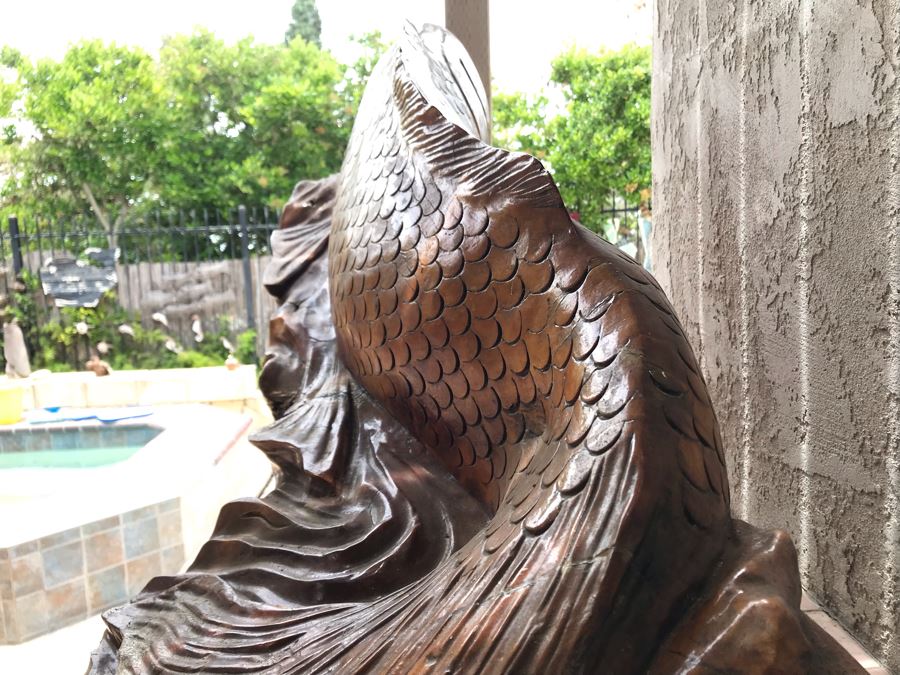 Huge Hand Carved Wooden Tree Root Burl Wood Asian Carp Koi Fish Sculpture 4'8'L X 17'W X 29'H [Photo 8]