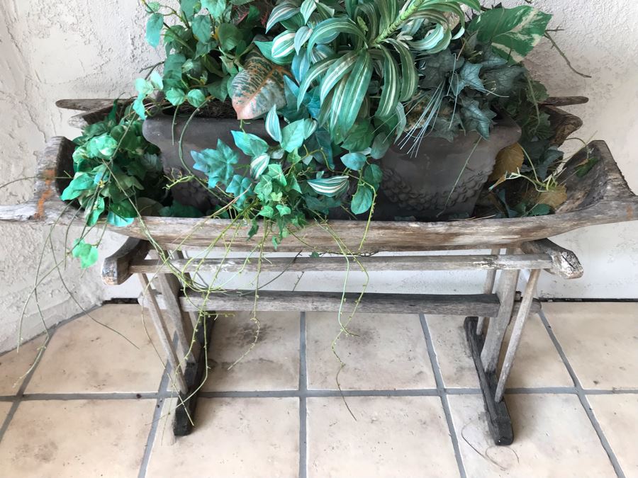 Primitive Dough Bowl Trough With Handles On Stand Plant Planter 55W X 21D X 29H [Photo 2]