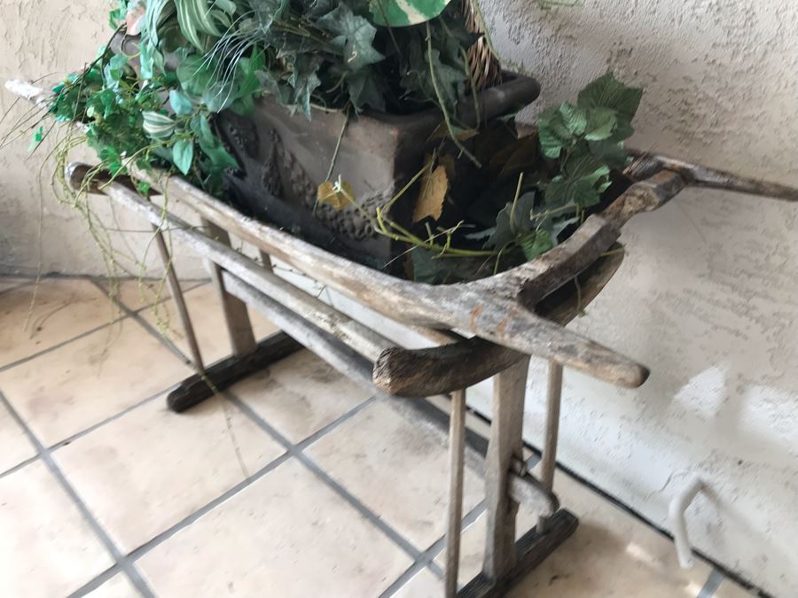 Primitive Dough Bowl Trough With Handles On Stand Plant Planter 55W X 21D X 29H [Photo 4]