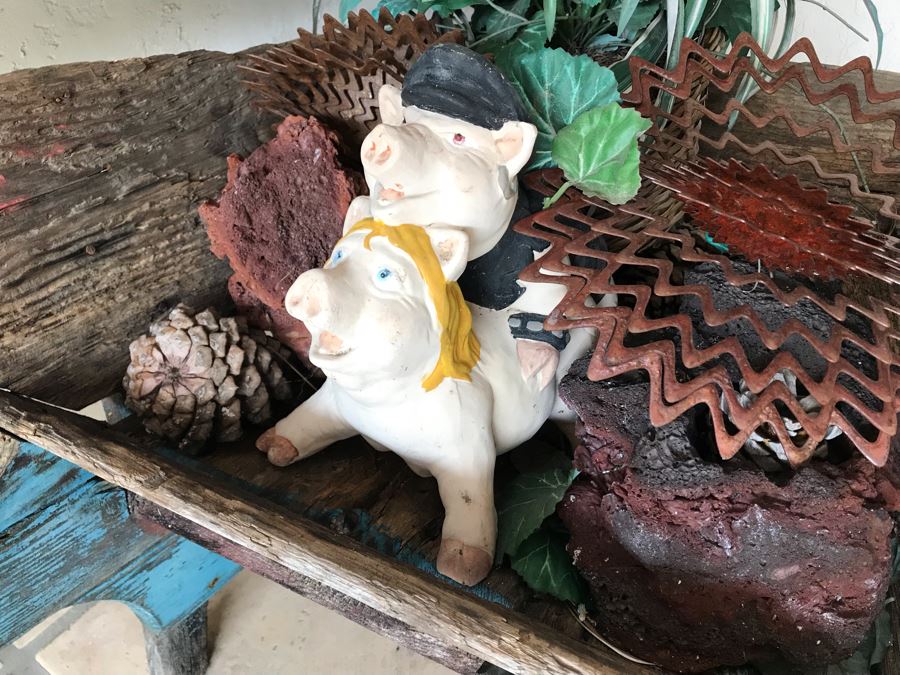 Vintage Painted Shabby Chic Wheelbarrow Planter 54W X 29D X 21H [Photo 4]