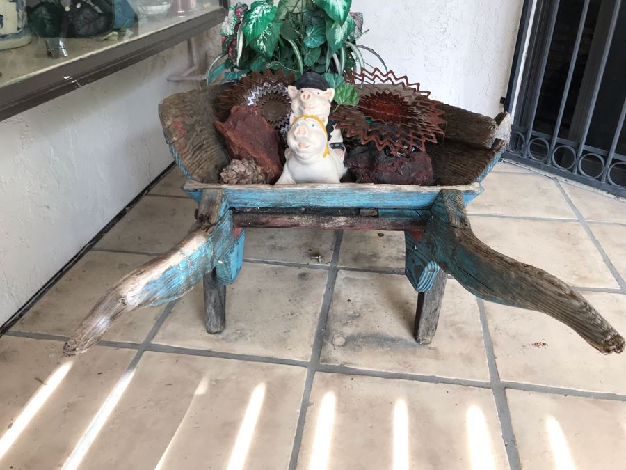 Vintage Painted Shabby Chic Wheelbarrow Planter 54W X 29D X 21H [Photo 3]