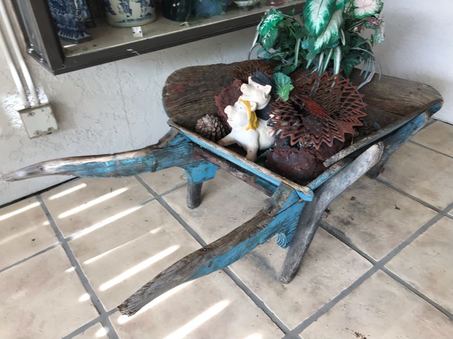 Vintage Painted Shabby Chic Wheelbarrow Planter 54W X 29D X 21H [Photo 2]