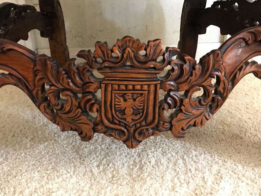 Large Carved Wooden Kings Throne Chair Gothic With Cane Seat And Back Made In Indonesia 36W X 26D X 70H [Photo 7]