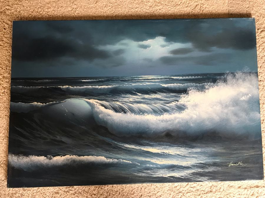 Original Seascape Oil Painting On Canvas By Hamilton 36 X 24 [Photo 2]