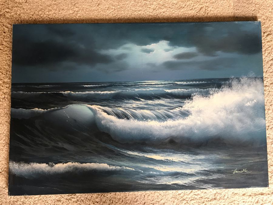 Original Seascape Oil Painting On Canvas By Hamilton 36 X 24 [Photo 1]