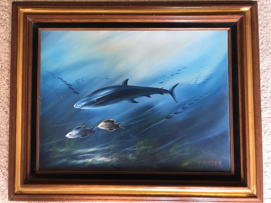 Original Signed Marine Life Painting 24 X 18