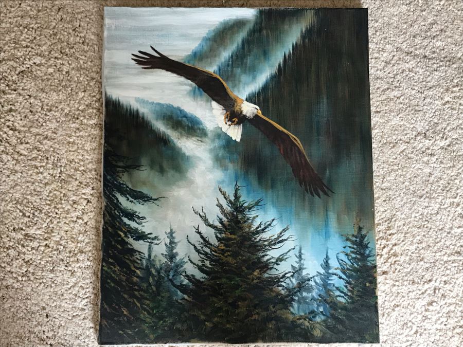 Original Oil Painting Of Flying Bald Eagle By Hernandez B? 16 X 20 [Photo 1]