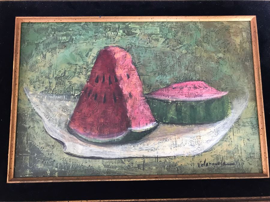 Original Still Life Watermelon Painting By Valenzuela 12 X 8 [Photo 1]