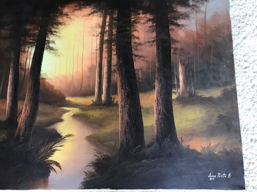 Original Amazing Lit Stream Through The Forest Painting By Jorge Prieto B 36 X 24 [Photo 5]