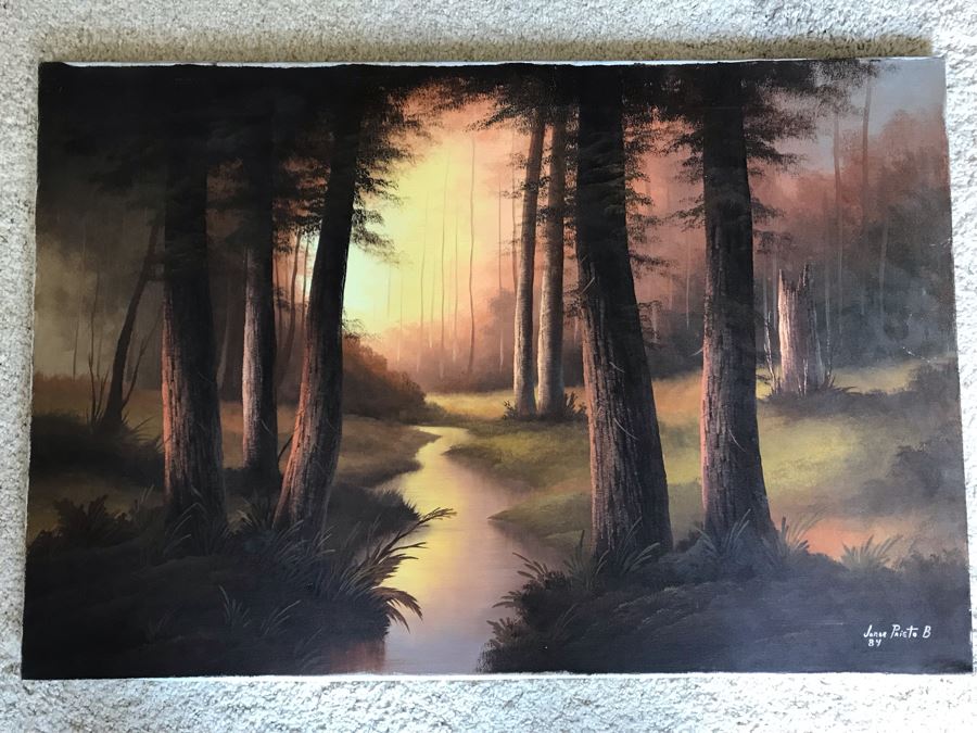 Original Amazing Lit Stream Through The Forest Painting By Jorge Prieto ...