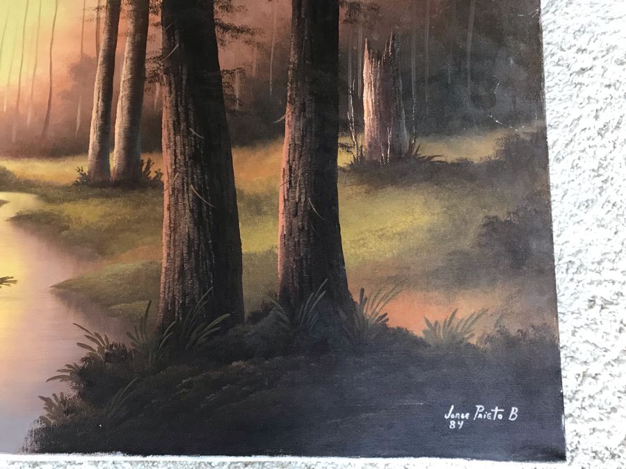 Original Amazing Lit Stream Through The Forest Painting By Jorge Prieto B 36 X 24 [Photo 6]