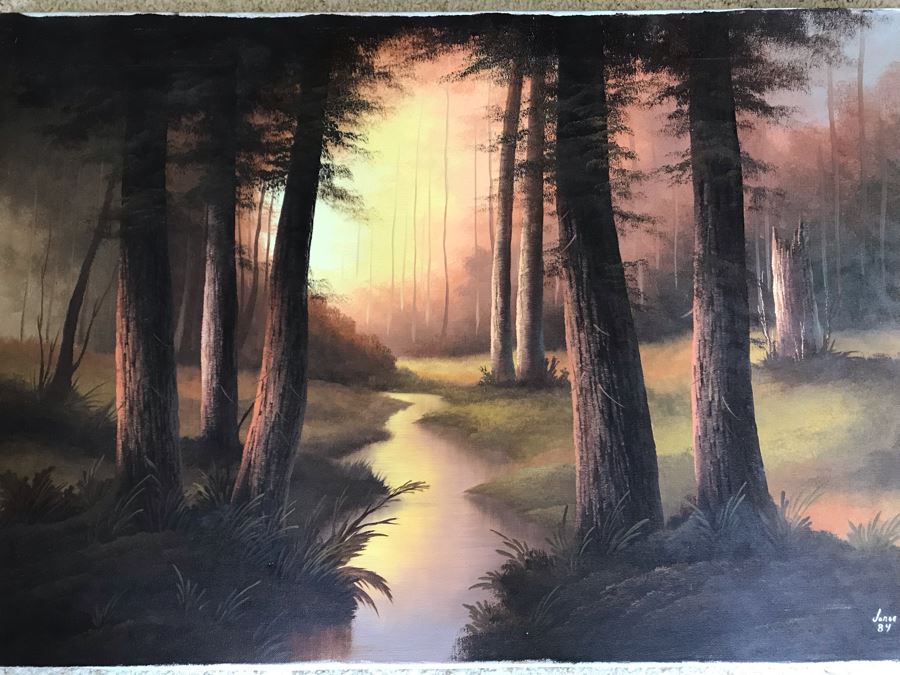 Original Amazing Lit Stream Through The Forest Painting By Jorge Prieto B 36 X 24 [Photo 3]