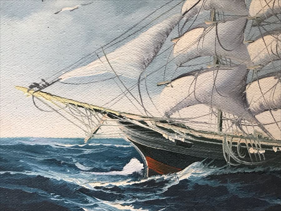 Original Maritime Nautical Sailing Ship Oil Painting By K. Maskell 10 X 8 [Photo 6]