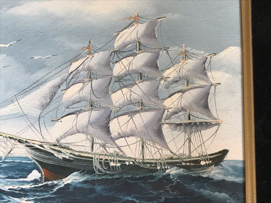 Original Maritime Nautical Sailing Ship Oil Painting By K. Maskell 10 X 8 [Photo 7]