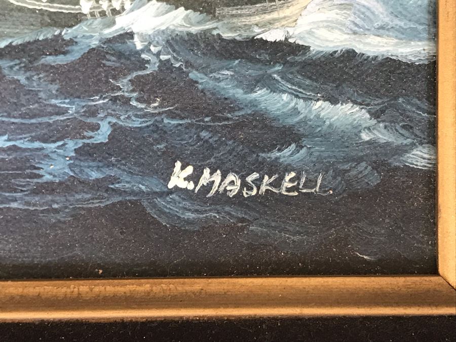 Original Maritime Nautical Sailing Ship Oil Painting By K. Maskell 10 X 8 [Photo 4]