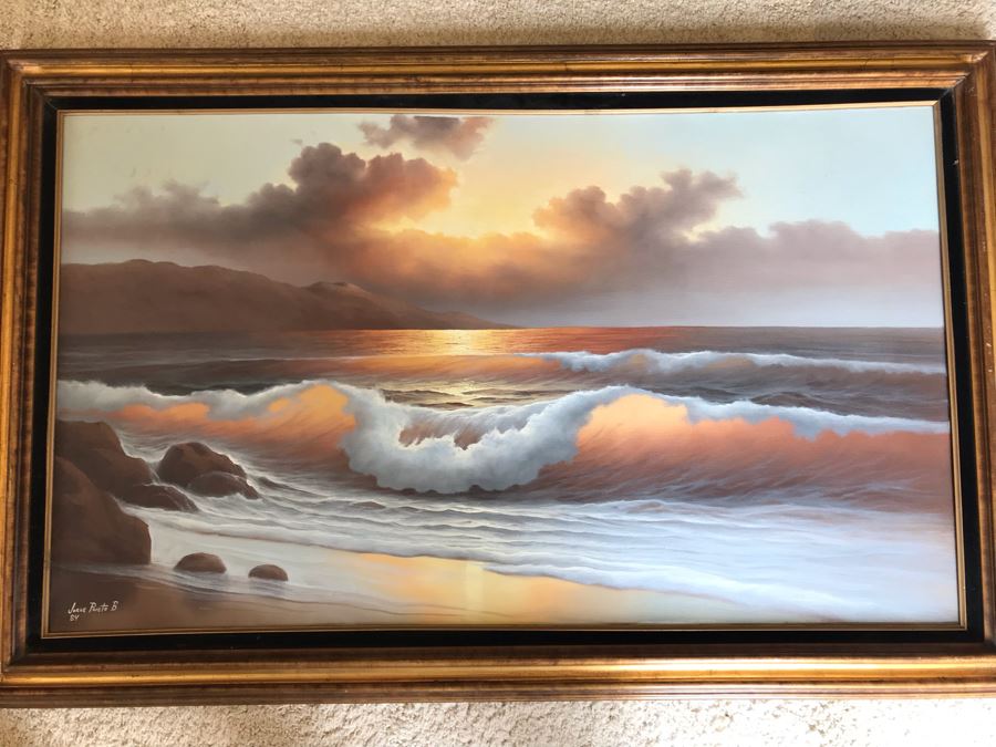 Original Seascape Oil Painting With Impressive Lighting By Jorge Prieto B 48 X 28 [Photo 3]