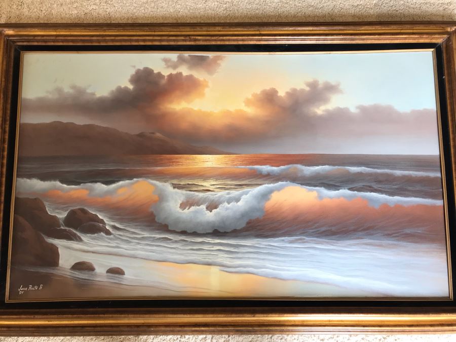 Original Seascape Oil Painting With Impressive Lighting By Jorge Prieto B 48 X 28 [Photo 1]