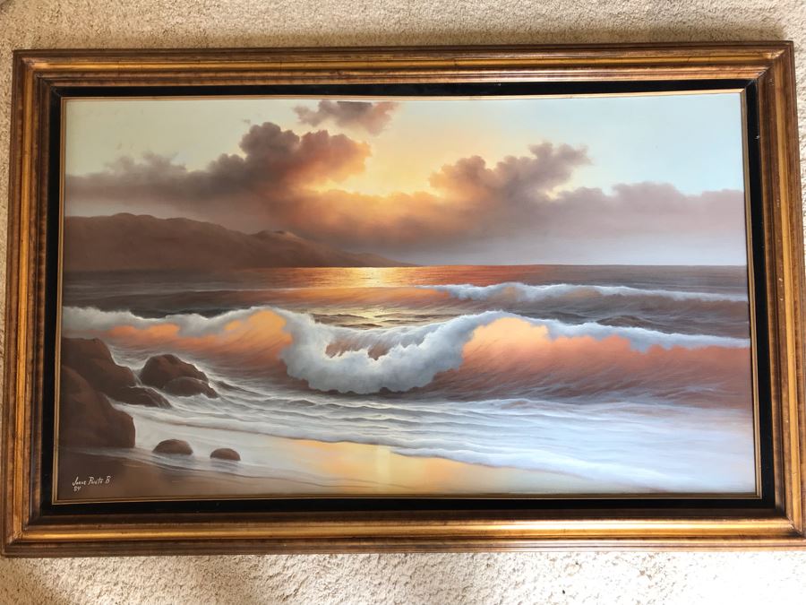 Original Seascape Oil Painting With Impressive Lighting By Jorge Prieto B 48 X 28 [Photo 2]