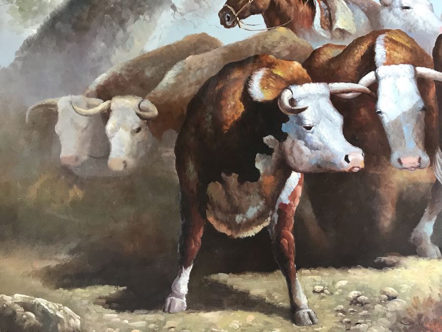 Original Cattle Cowboy Western Painting By Terry Slenz 36 X 24