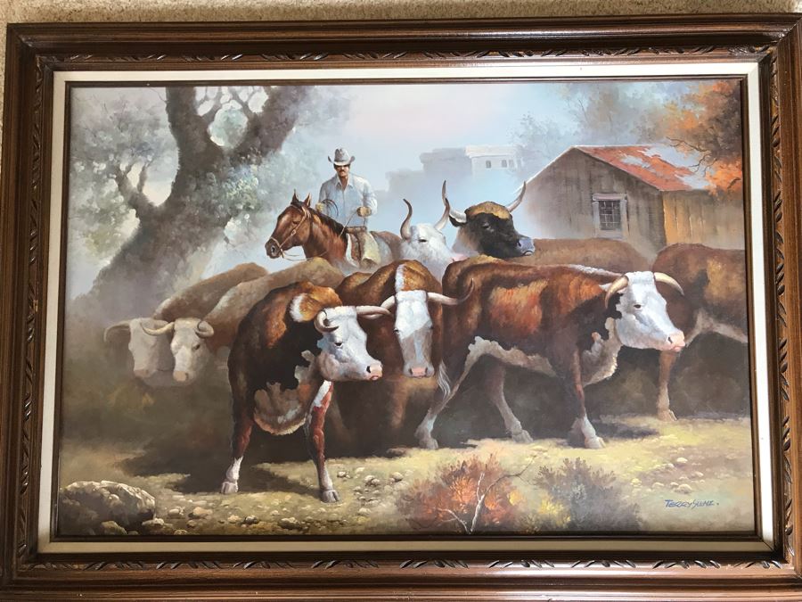 Original Cattle Cowboy Western Painting By Terry Slenz 36 X 24 [Photo 3]