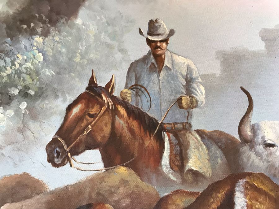 Original Cattle Cowboy Western Painting By Terry Slenz 36 X 24 [Photo 7]