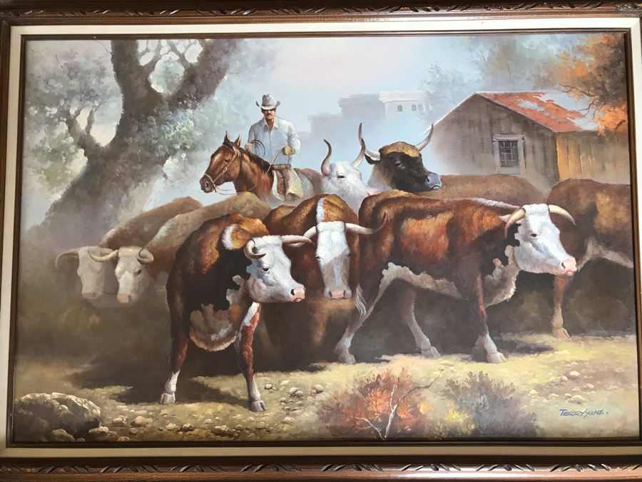 Original Cattle Cowboy Western Painting By Terry Slenz 36 X 24 [Photo 1]