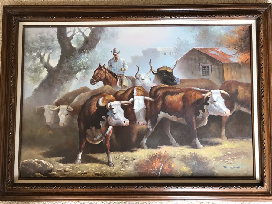 Original Cattle Cowboy Western Painting By Terry Slenz 36 X 24 [Photo 2]