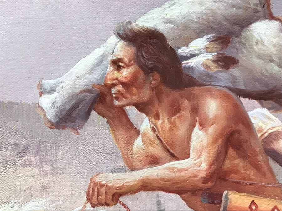 Original Western Native American Buffalo Painting By Troy Denton 36 X 24 [Photo 9]