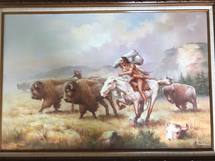 Original Western Native American Buffalo Painting By Troy Denton 36 X 24 [Photo 3]