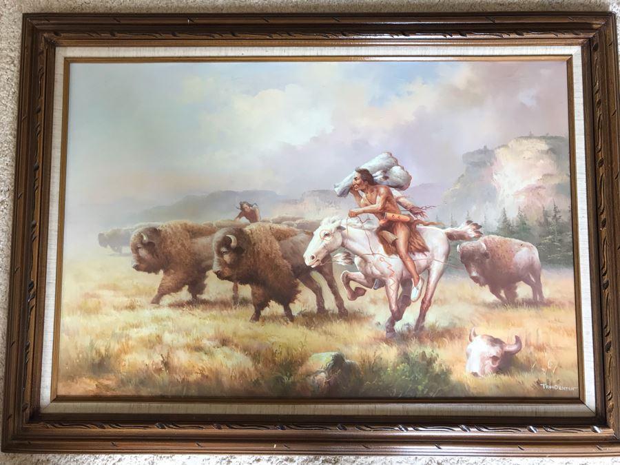 Original Western Native American Buffalo Painting By Troy Denton 36 X 24 [Photo 2]