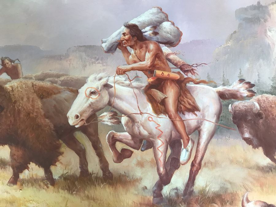 Original Western Native American Buffalo Painting By Troy Denton 36 X 24 [Photo 4]