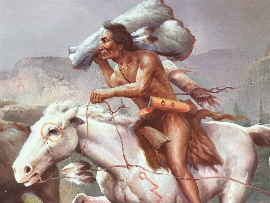 Original Western Native American Buffalo Painting By Troy Denton 36 X 24 [Photo 8]